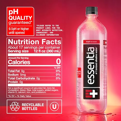 Essentia Ionized Alkaline Water, 9.5 Ph Until Opened, 99.9% Pure, Bottled Water, 12Pk