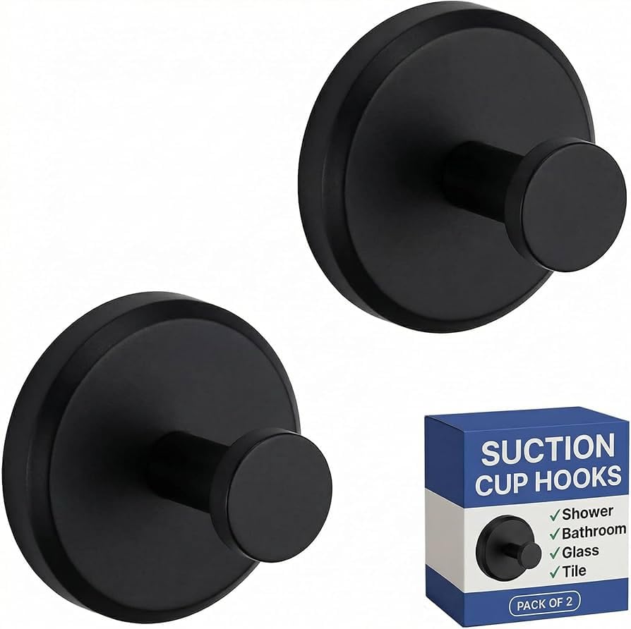 HOME SO Suction Cup Hooks for Shower & Bathroom Towel Holder 2-Pack – Suction Cups Hooks for Hanging Towels, Robes, & Coats -