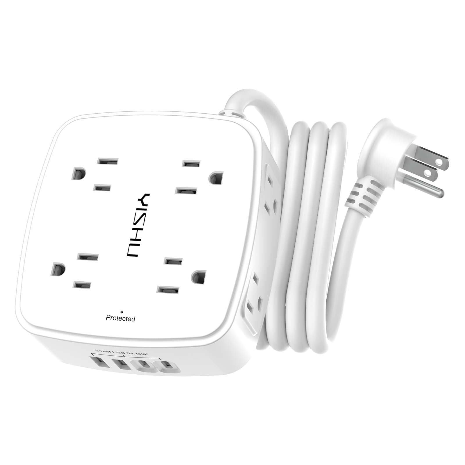 6 Ft Surge Protector Power Strip - 8 Widely Outlets with 4 USB Ports, 3 Side Outlet Extender with 6 Feet Extension Cord, Flat