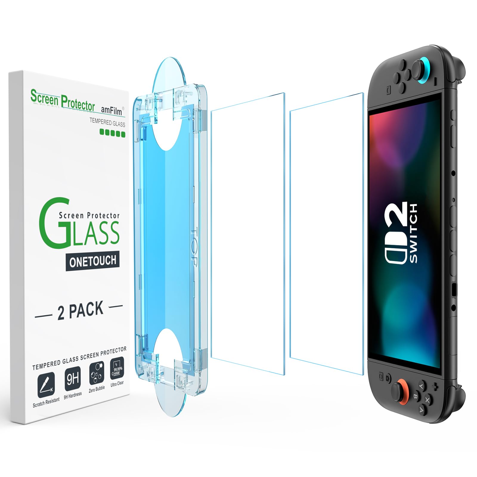 amFilm Auto-Alignment OneTouch for Nintendo Switch 2 Screen Protector [7.9''] 2025 Tempered Glass, Accessories, 30 seconds In