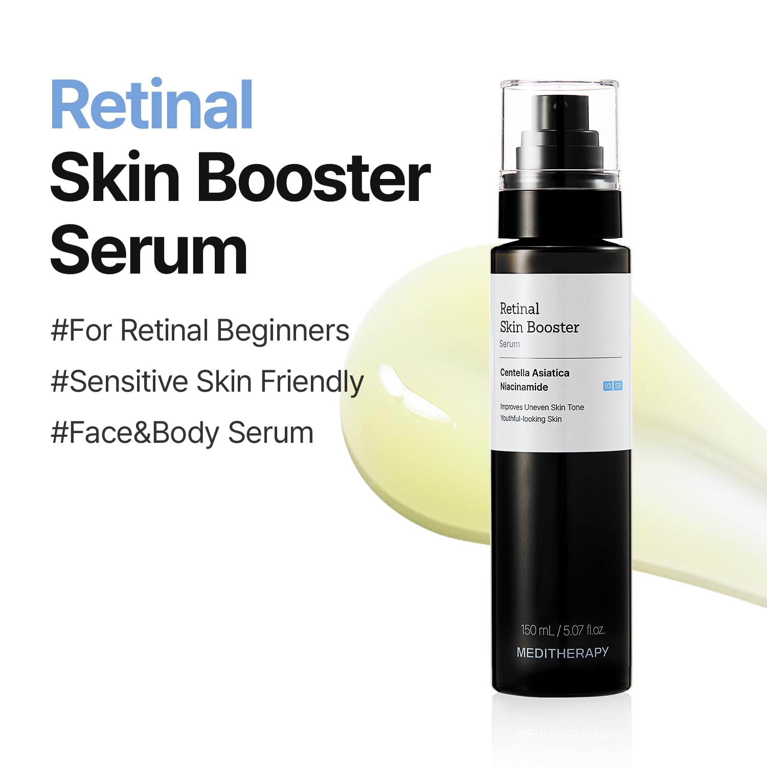 MEDITHERAPY Retinal Skin Booster Serum 5.07 fl oz | Retinaldehyde, Niacinamide, Cica | Korean Hydrating Face & Body Serum for Dull, Uneven Skin, All Skin Types, K-Beauty