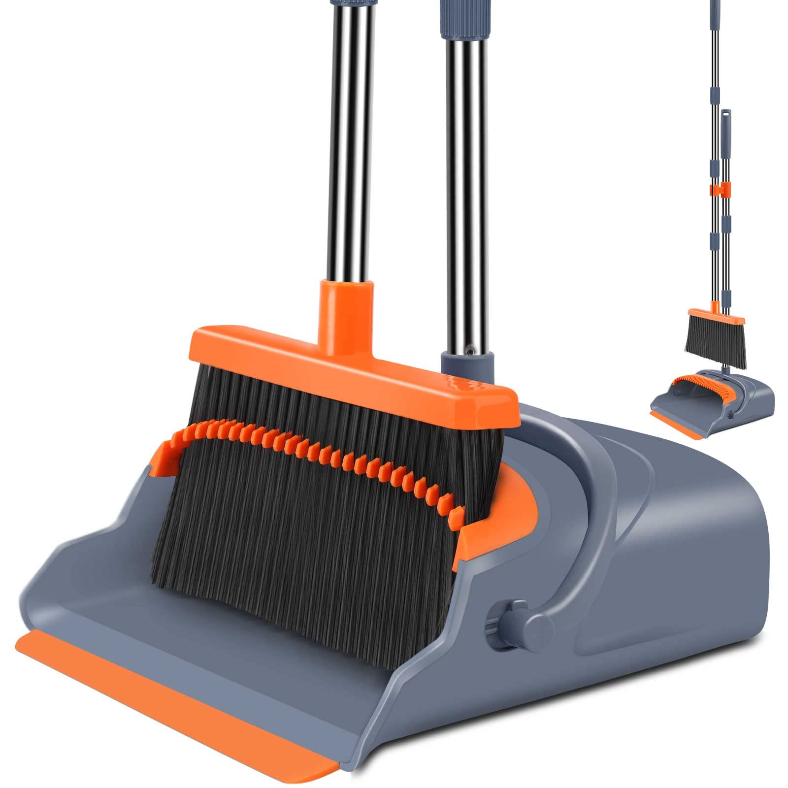 kelamayi Upgrade Broom and Dustpan Set, Self-Cleaning with Dustpan Teeth, Indoor&Outdoor Sweeping, Ideal for Dog Cat Pets Hom