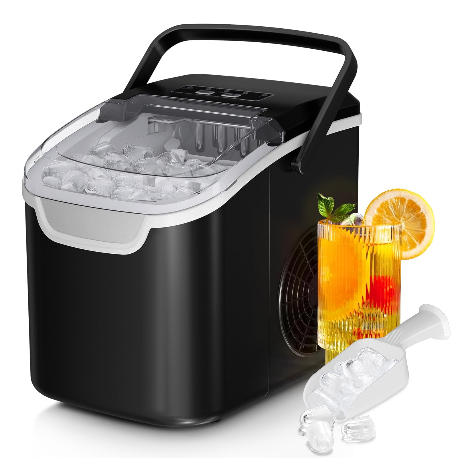 Countertop Ice Maker Machine, 8 Ice Cubes in 6 mins, 26lb/Day Ice with 2 Sizes- Portable Mini, Energy Saving & Basket/Scoop f
