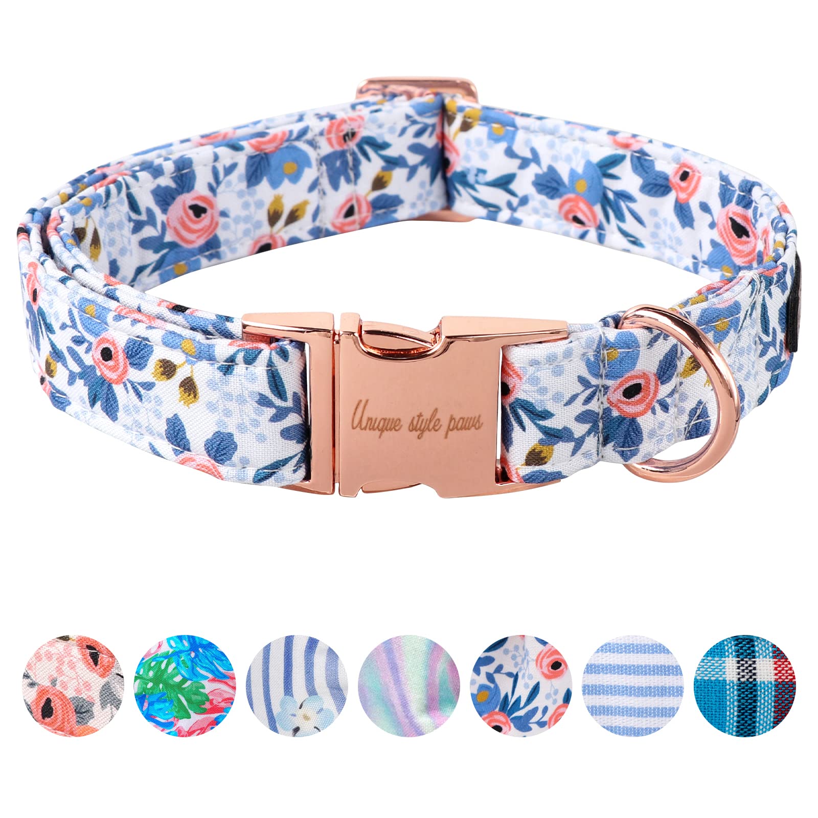 Unique Style Paws Dog Collar With Metal Buckle - Red Rose Flower Gift for Small, Medium, Large Boys Girls Dogs - Durable and