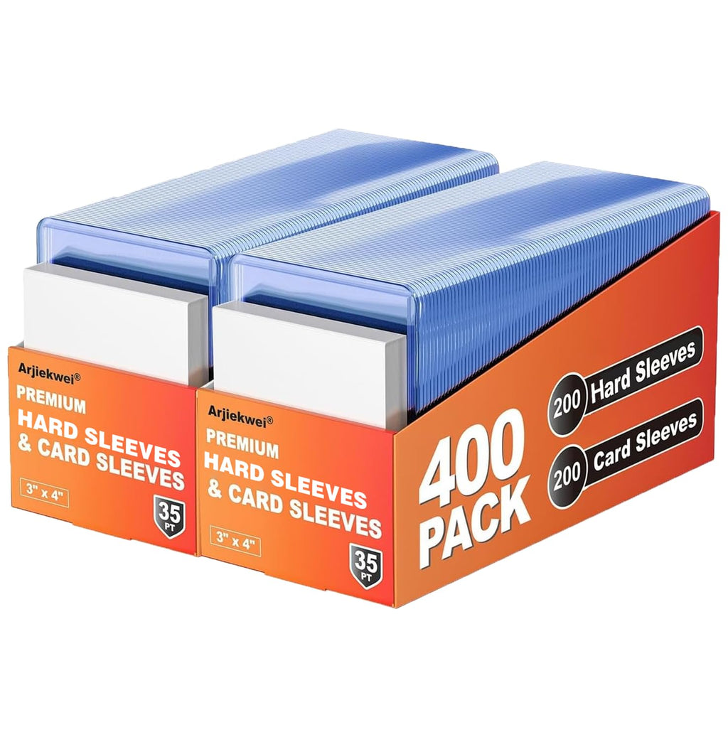 400 Pack Card Sleeves Hard Plastic, Arjiekwei 3"X4" Baseball Cards Protectors Plastic, Premium Card Holder for Trading Sports Baseball Football Game Cards (200 Rigid + 200 Clear)