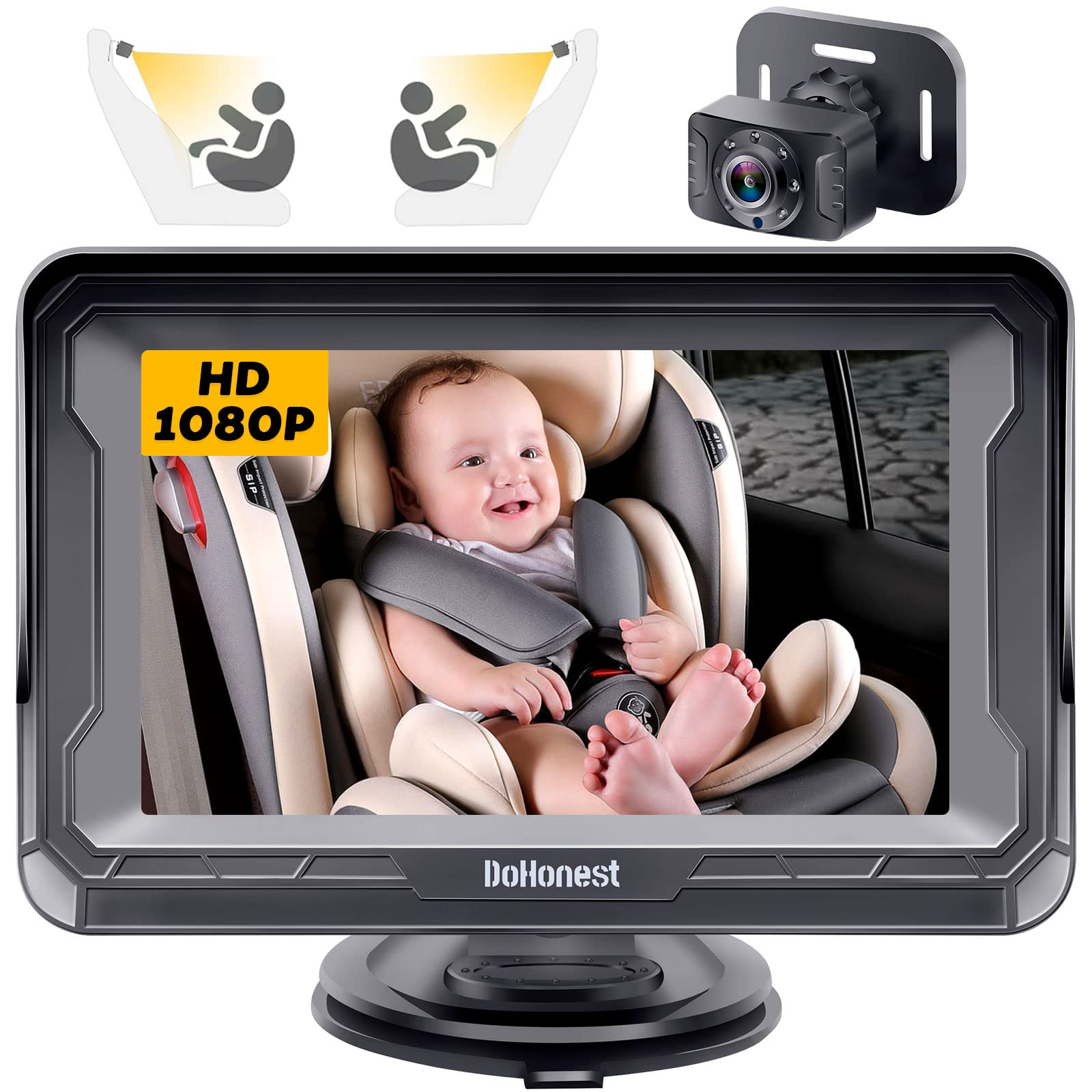 DoHonest Baby Car Camera HD 1080P - Rear-Facing Car Baby Monitor with Night Vision, Adjustable View Angle, Easy Setup, Anti-G