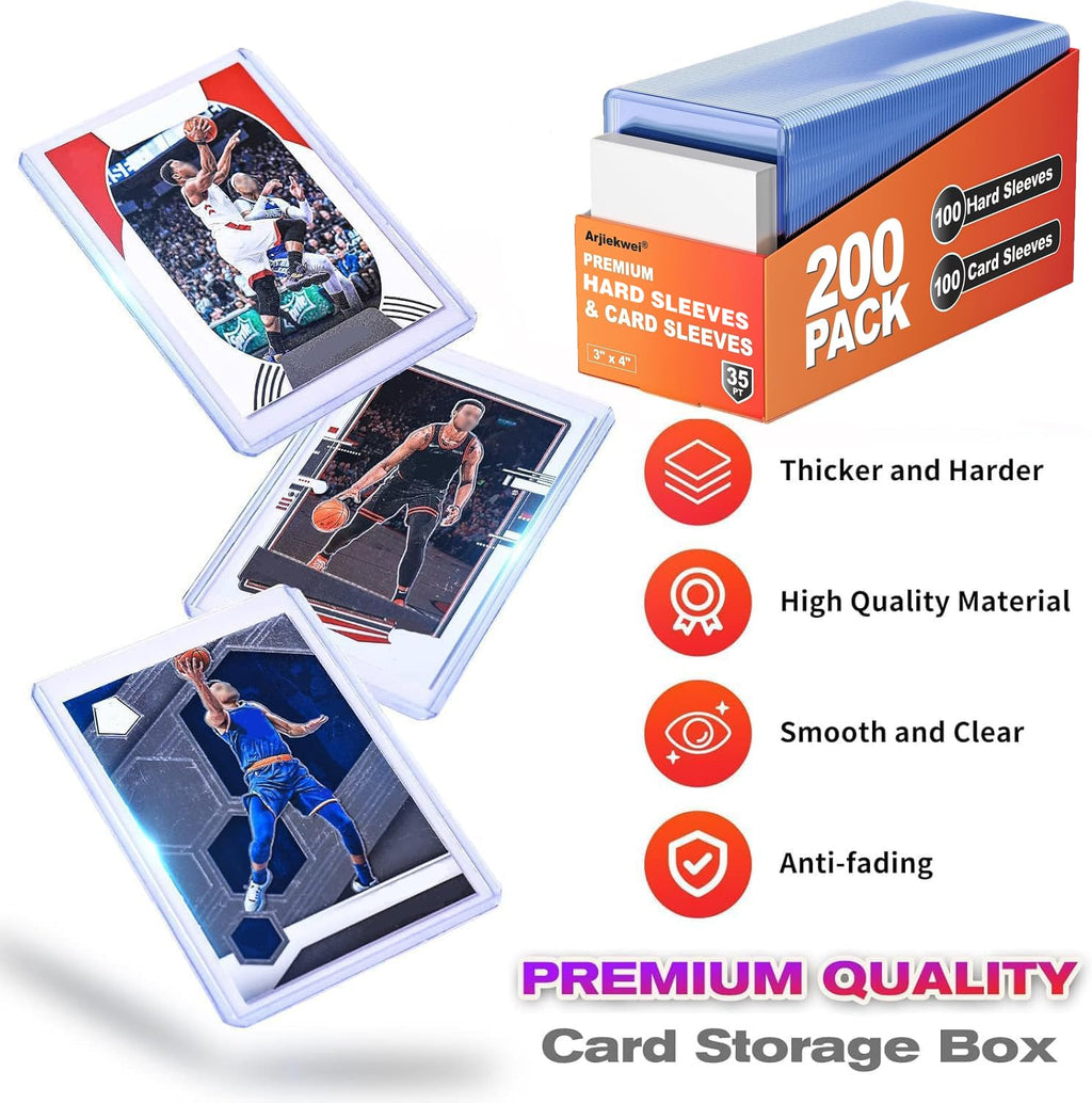 400 Pack Card Sleeves Hard Plastic, Arjiekwei 3"X4" Baseball Cards Protectors Plastic, Premium Card Holder for Trading Sports Baseball Football Game Cards (200 Rigid + 200 Clear)