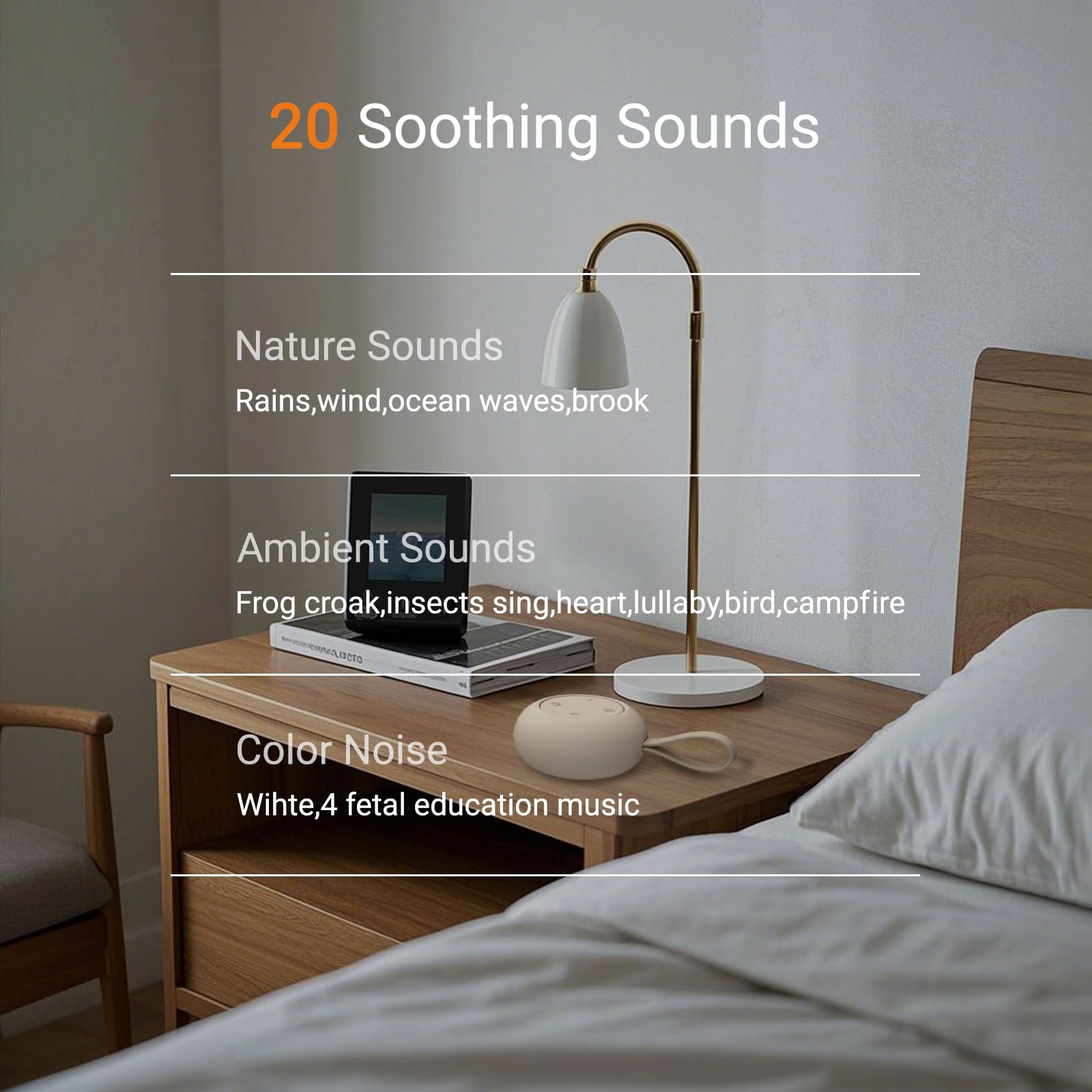 Portable Baby Sound Machine [White Noise for Babies Kids Adults][Timer Function][20 Soothing Sounds][Sleep Soother] 15 Hours Battery Life, Travel,Registry,Gifts,Shower,Clips on Baby Stroller