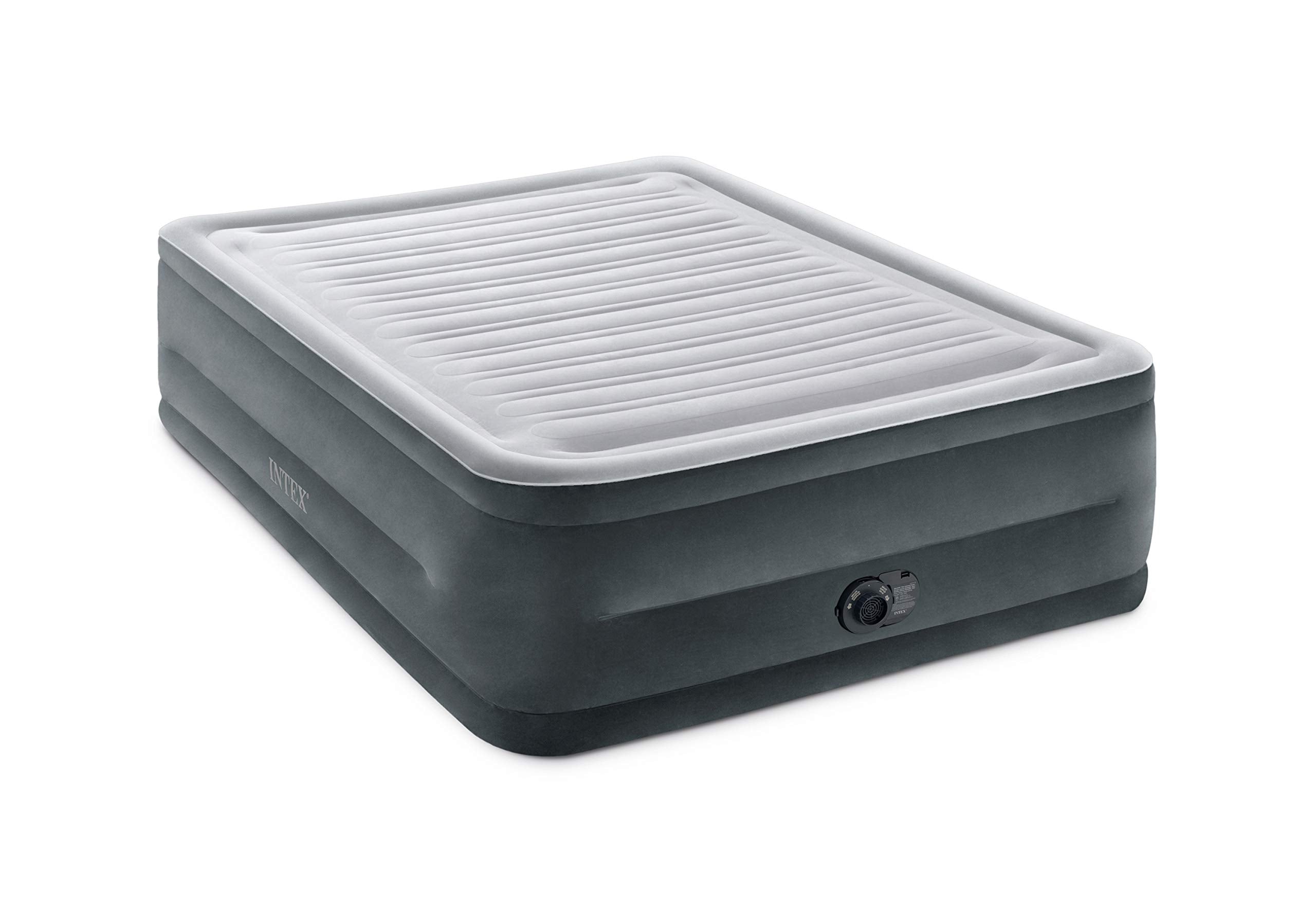 Intex 64417ED 22in Queen Dura-Beam Comfort Plush High-Rise Inflatable Air Mattress with Built in Pump for Travel and Camping,