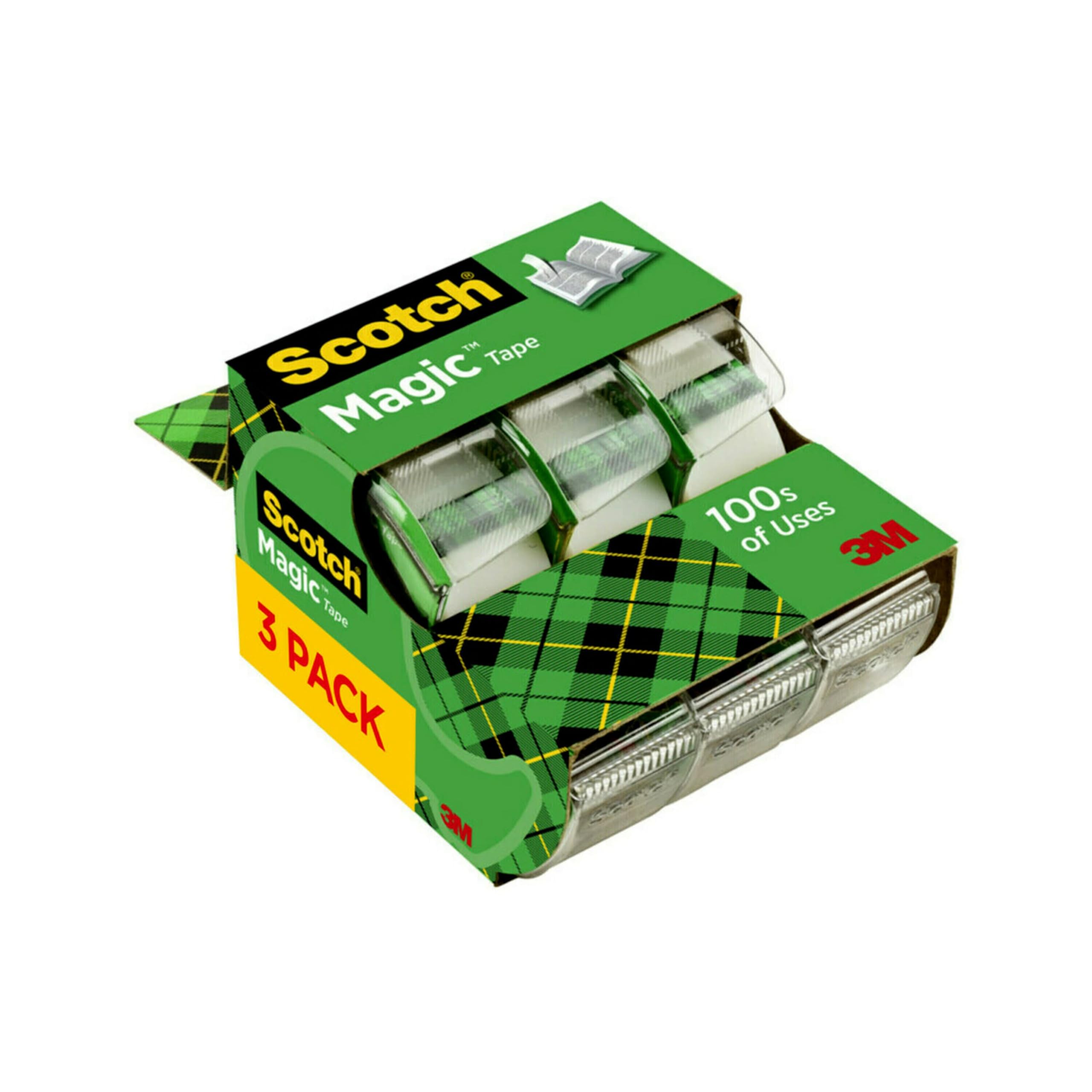 Scotch Magic Tape, 3 Dispensered Rolls, Numerous Applications, Invisible, Clear Tape Engineered for Repairing, 3/4 x 300 Inch