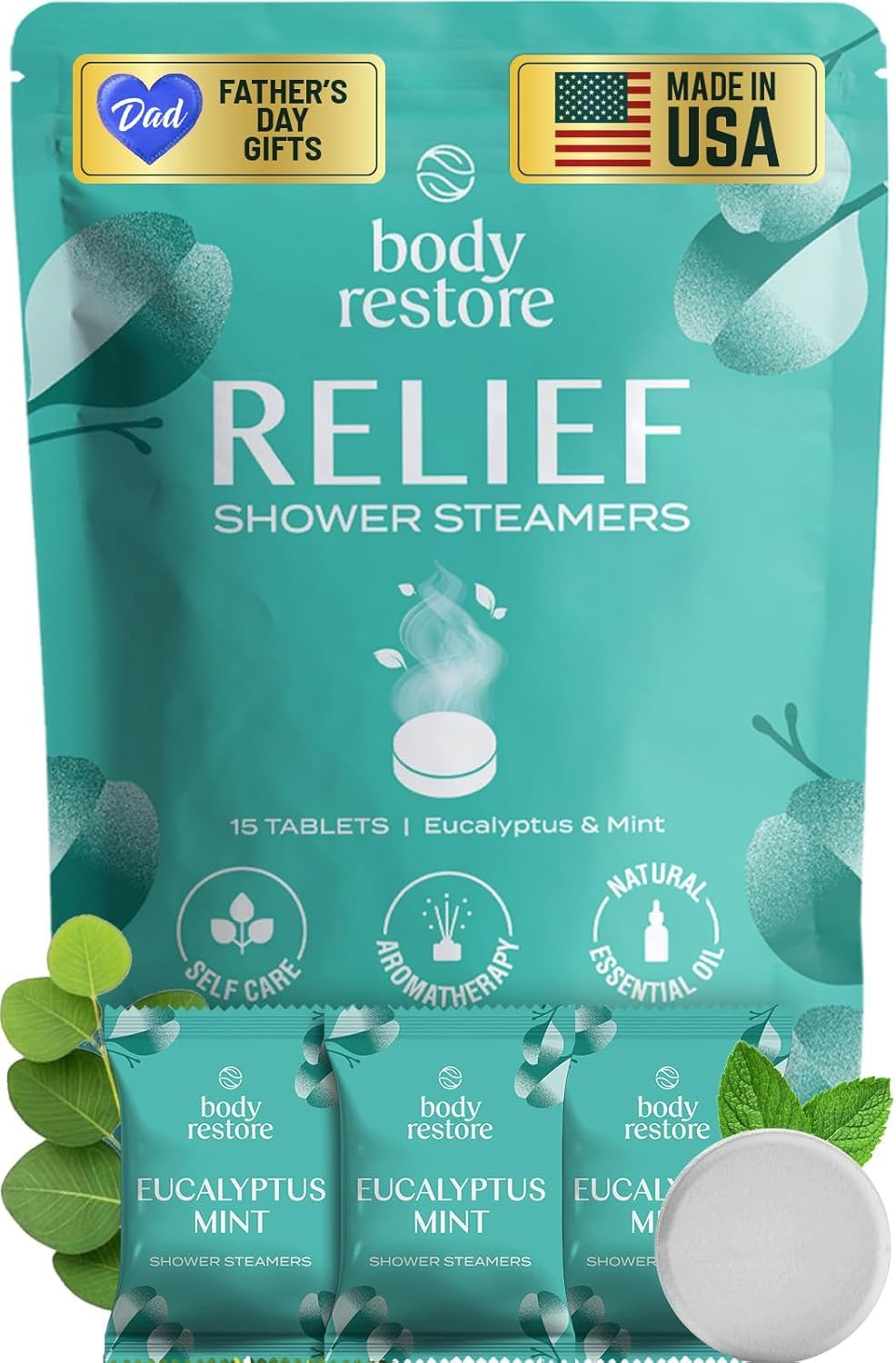 Body Restore Shower Steamers Aromatherapy 15 Pack – Fathers Day Gift for Dad, Birthday Gifts for Women & Men, Spa Stress Reli