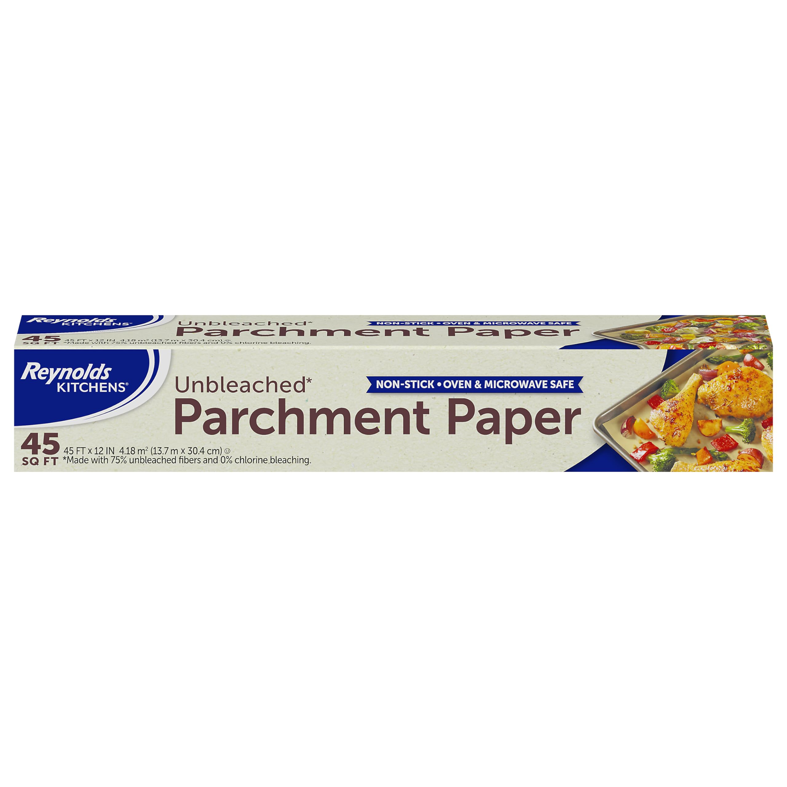Reynolds Kitchens Unbleached Parchment Paper Roll, Non Stick Parchment Paper for Cooking and Baking, Oven Safe up to 425 Degr