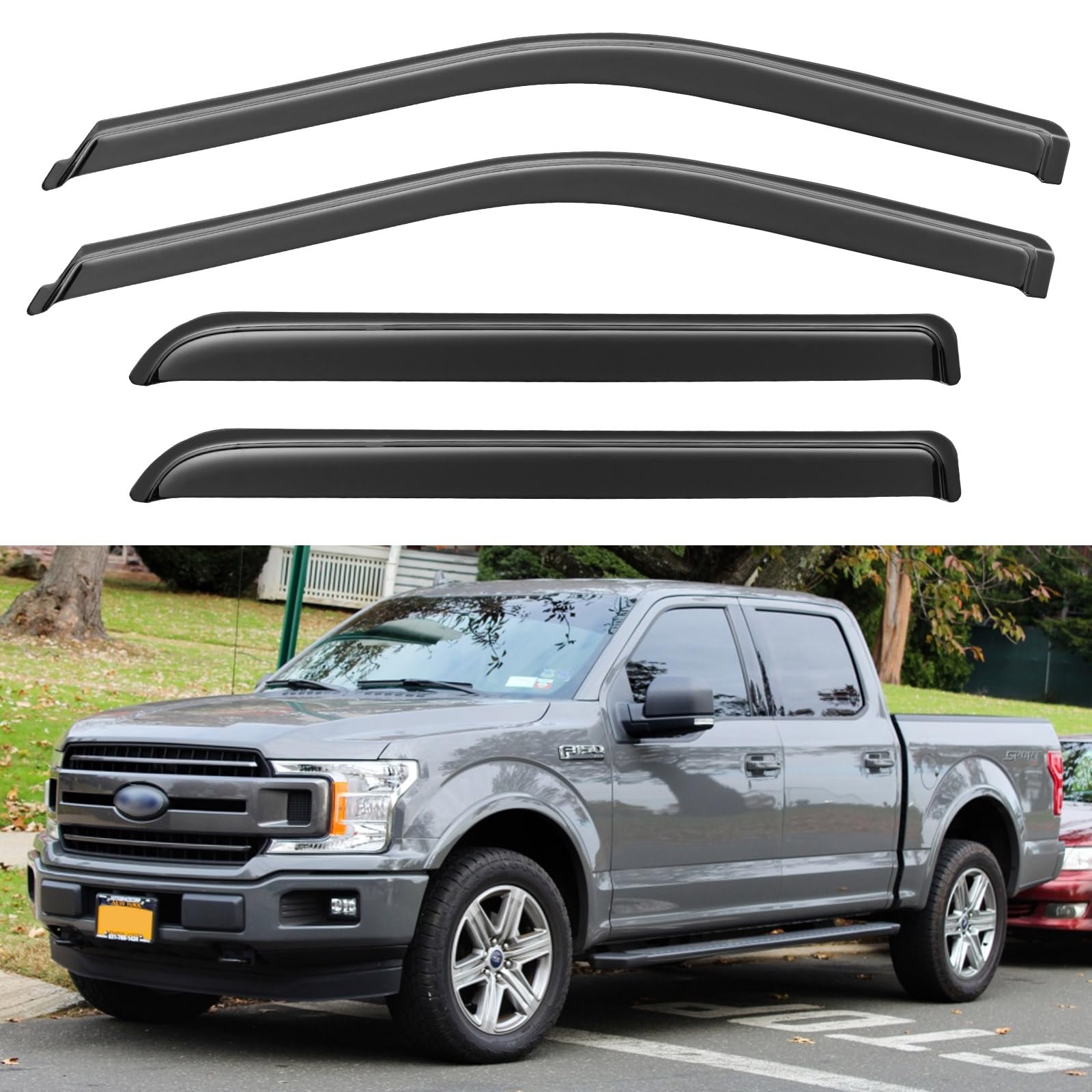 Window Visors Rain Guards for 2015-2026 Ford F150 SuperCrew & 2017-2026 F-150 Raptor F250 F350 F450 F550 Super Duty Crew Cab,