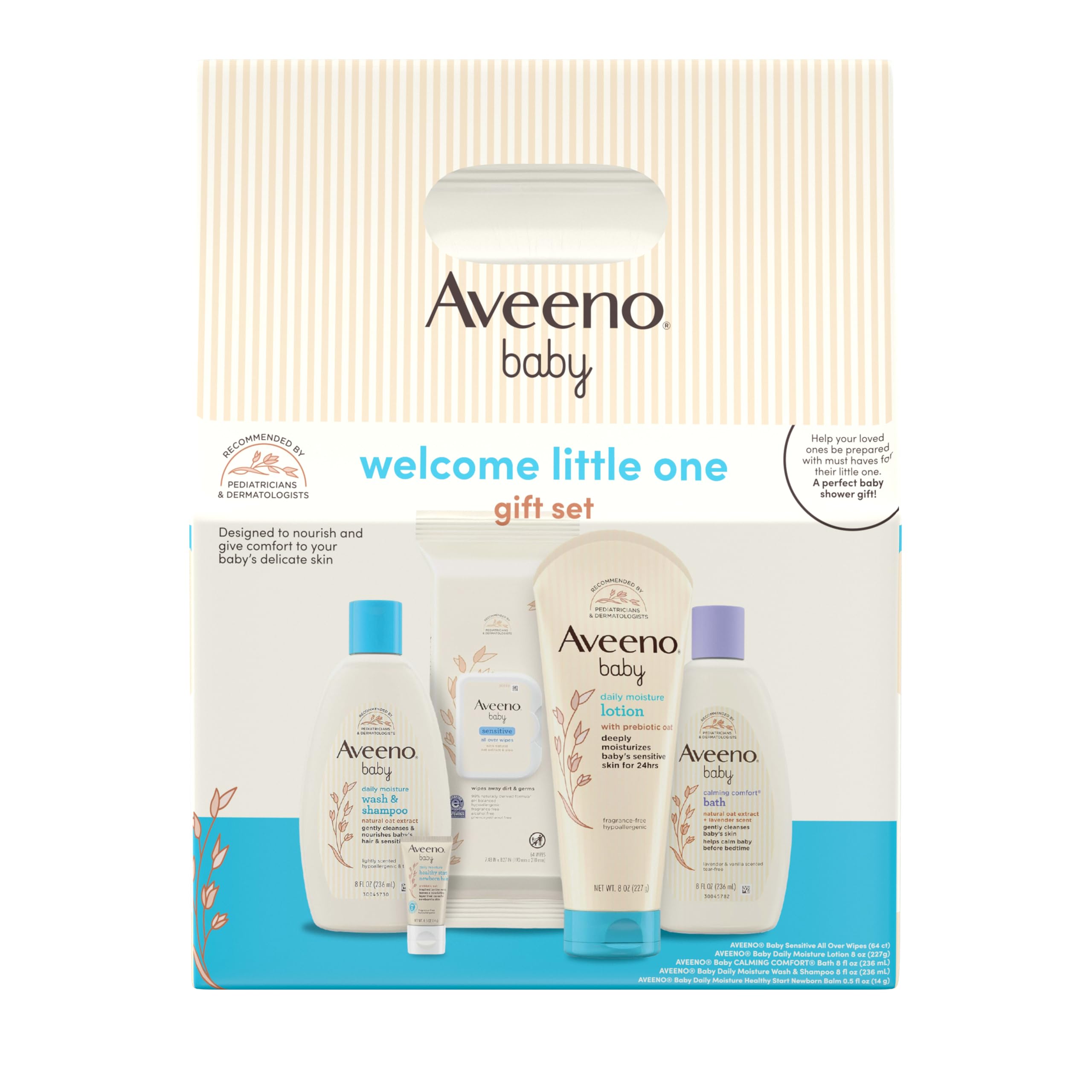 Aveeno Baby Welcome Little One Gift Set, Baby Essentials Set with Daily Moisture Wash and Shampoo, Calming Comfort Bath, Sens