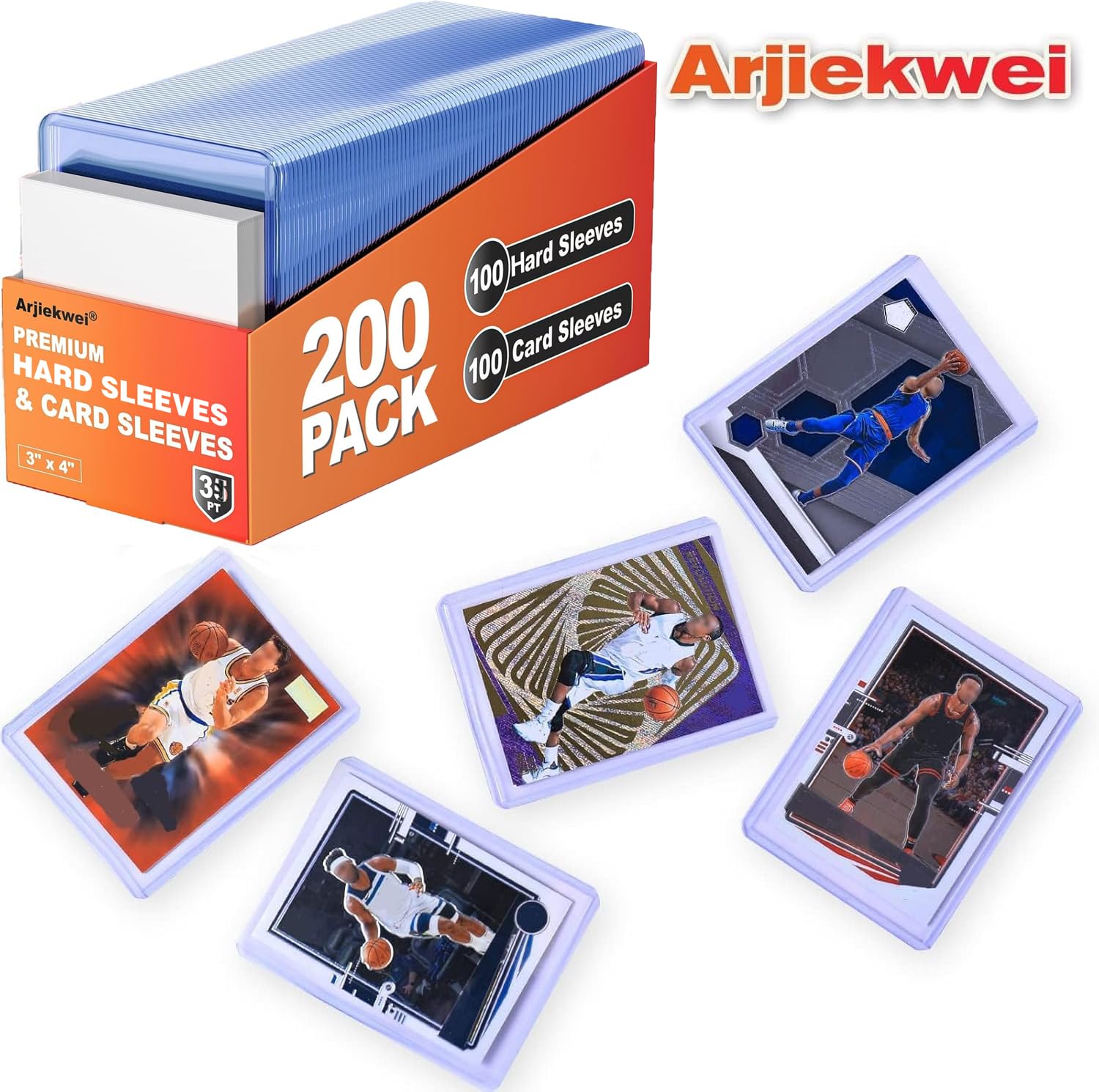 400 Pack Card Sleeves Hard Plastic, Arjiekwei 3"X4" Baseball Cards Protectors Plastic, Premium Card Holder for Trading Sports Baseball Football Game Cards (200 Rigid + 200 Clear)