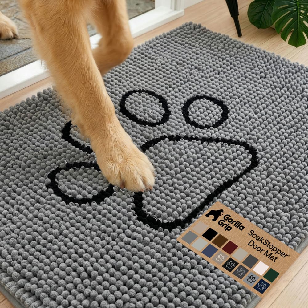GORILLA GRIP SoakSTOPPER Dog Door Mat, 30x20 Machine Washable Rug Absorbent Doormat Captures Moisture Mud Dirt, Quick Dry Sof