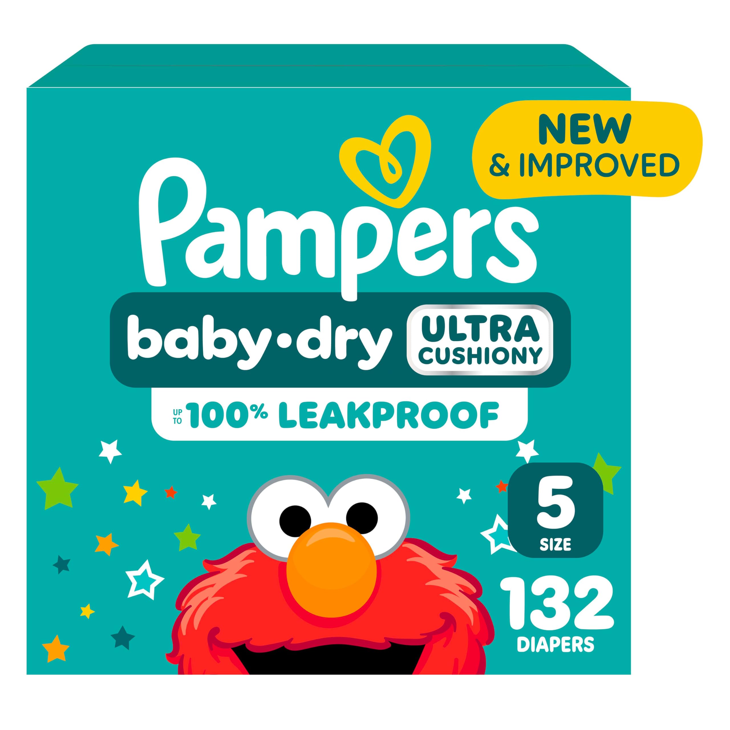 Pampers Diapers - Baby Dry - Size 5, 132 Count, Absorbent Disposable Infant Diaper (Packaging May Vary)