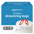 Amazon Basics Trash Bags, Tall Kitchen Drawstring, Unscented, 13 Gallon, 200 Count, Pack of 1, Packaging May Vary