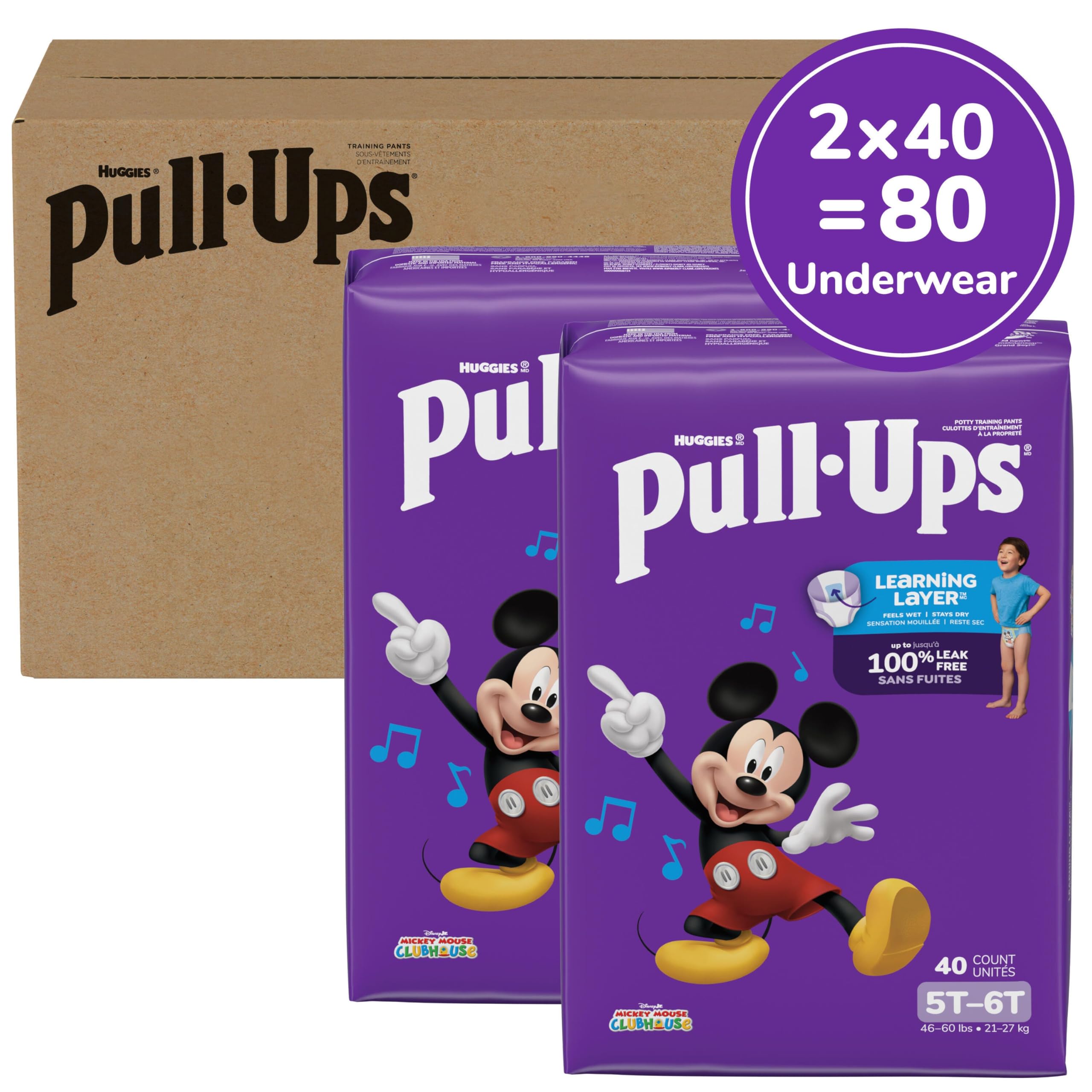 Pull-Ups Boys' Potty Training Pants, Size 5T-6T Training Underwear (46-60 lbs), 80 Count