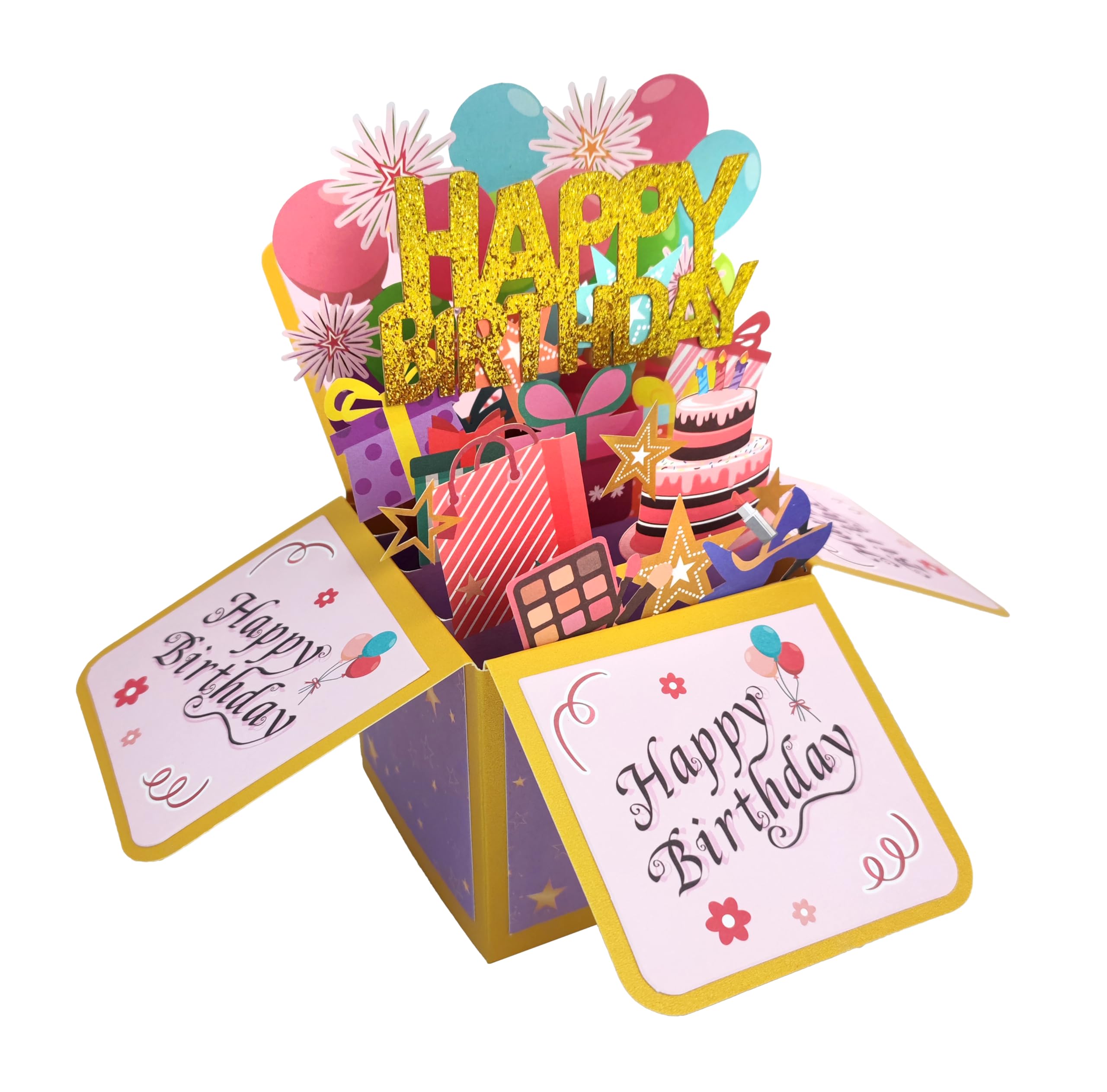 ROBBEAR Funny Happy Birthday Pop Up Card, Sweet 3D Birthday Gift Box for Adults and Kids with Envelopes, Unique Handmade Fold