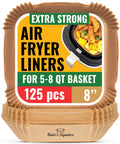 Air Fryer Paper Liners, 125Pcs Air Fryer Disposable Liners, Non-Stick and Oil Proof for Easy Cleanup, 8” Square for 5-8 qt Ba
