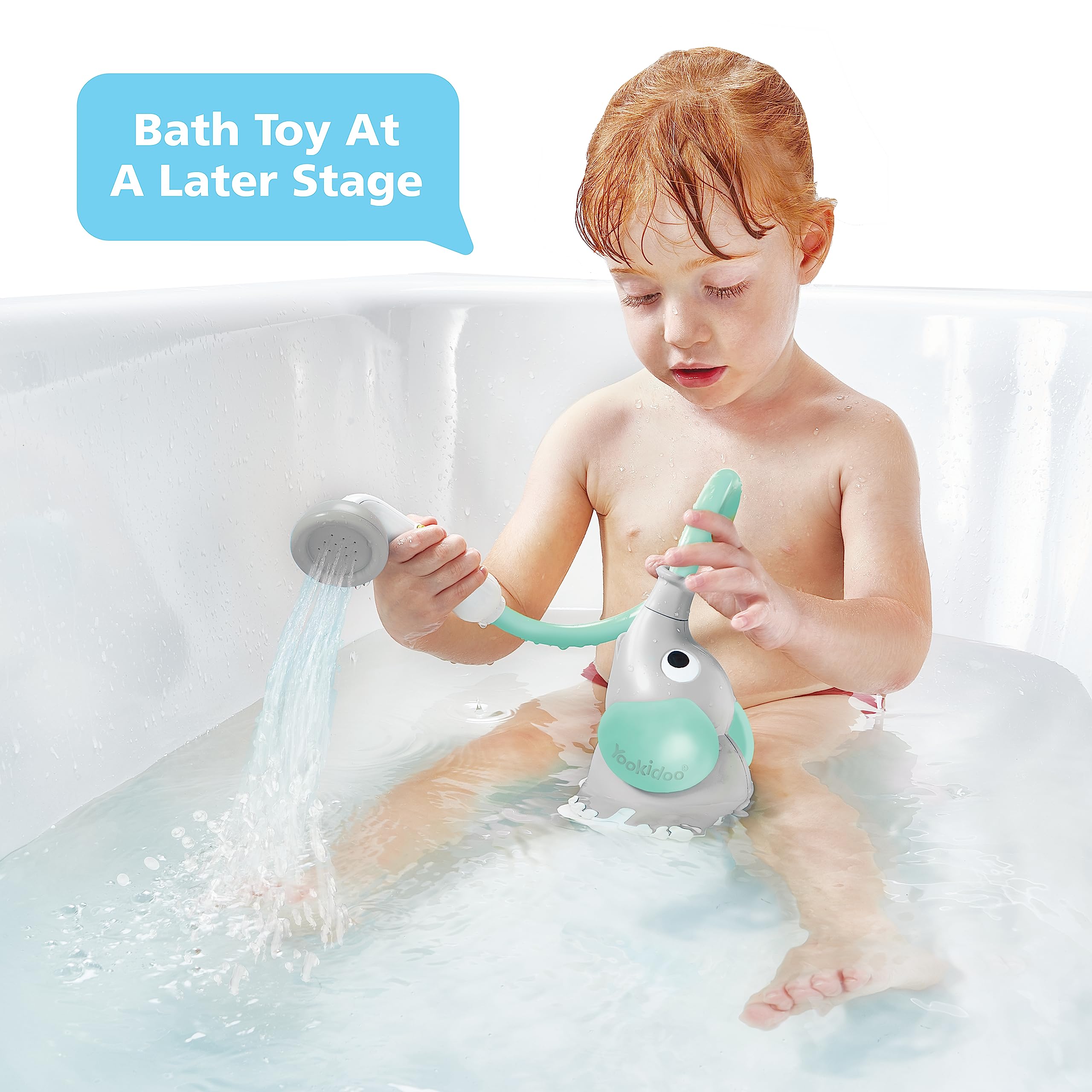 Yookidoo Baby Bath Shower Head - Elephant Water Pump and Trunk Spout Sprayer - One Handed Flow Control for Newborn Babies in Tub Or Sink (Turquoise)