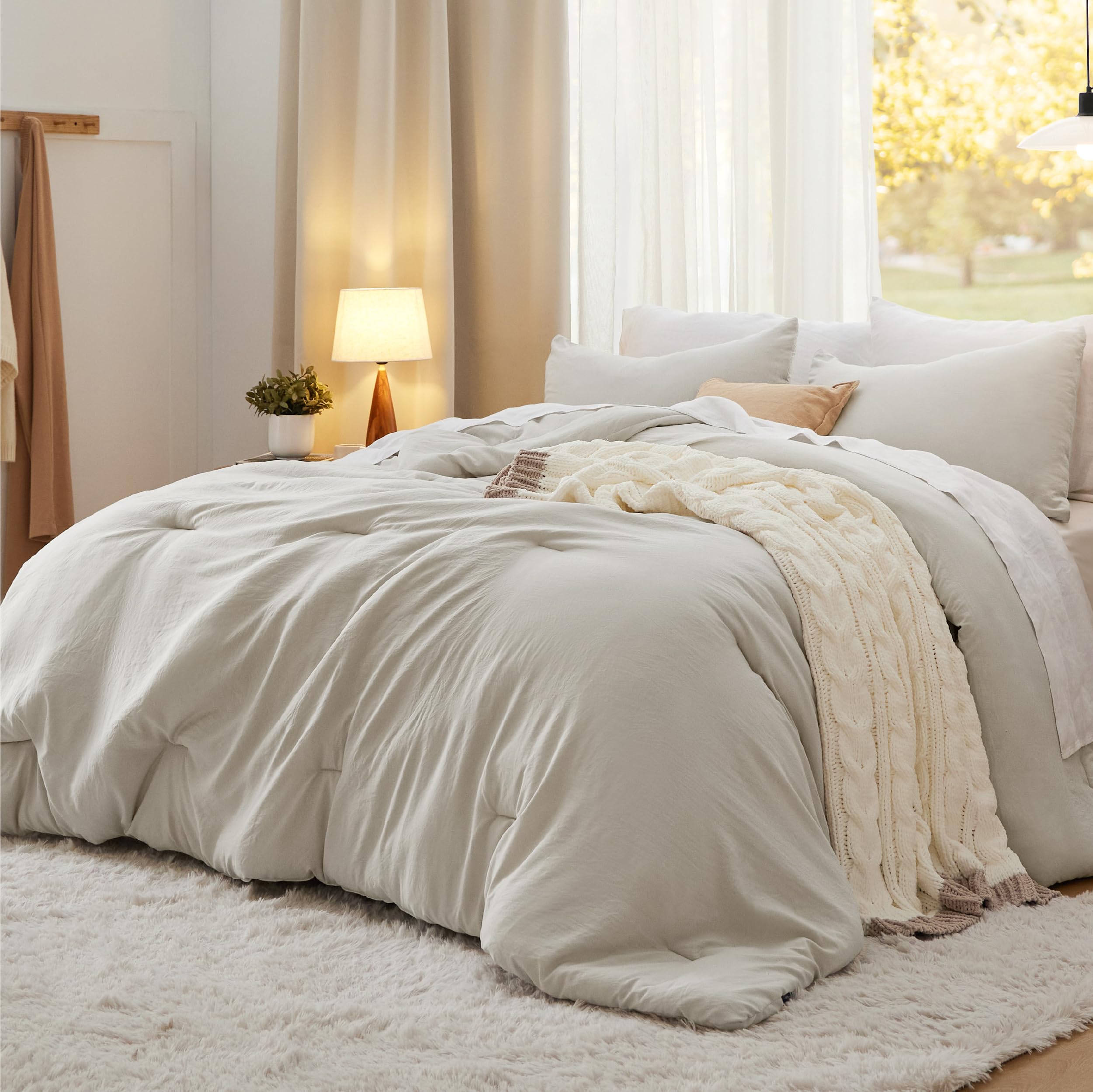 Bedsure King Comforter Set, Beige Soft Prewashed Bedding for All Seasons, 3 Pieces GentleSoft™ Bed Set, 1 Lightweight Comfort