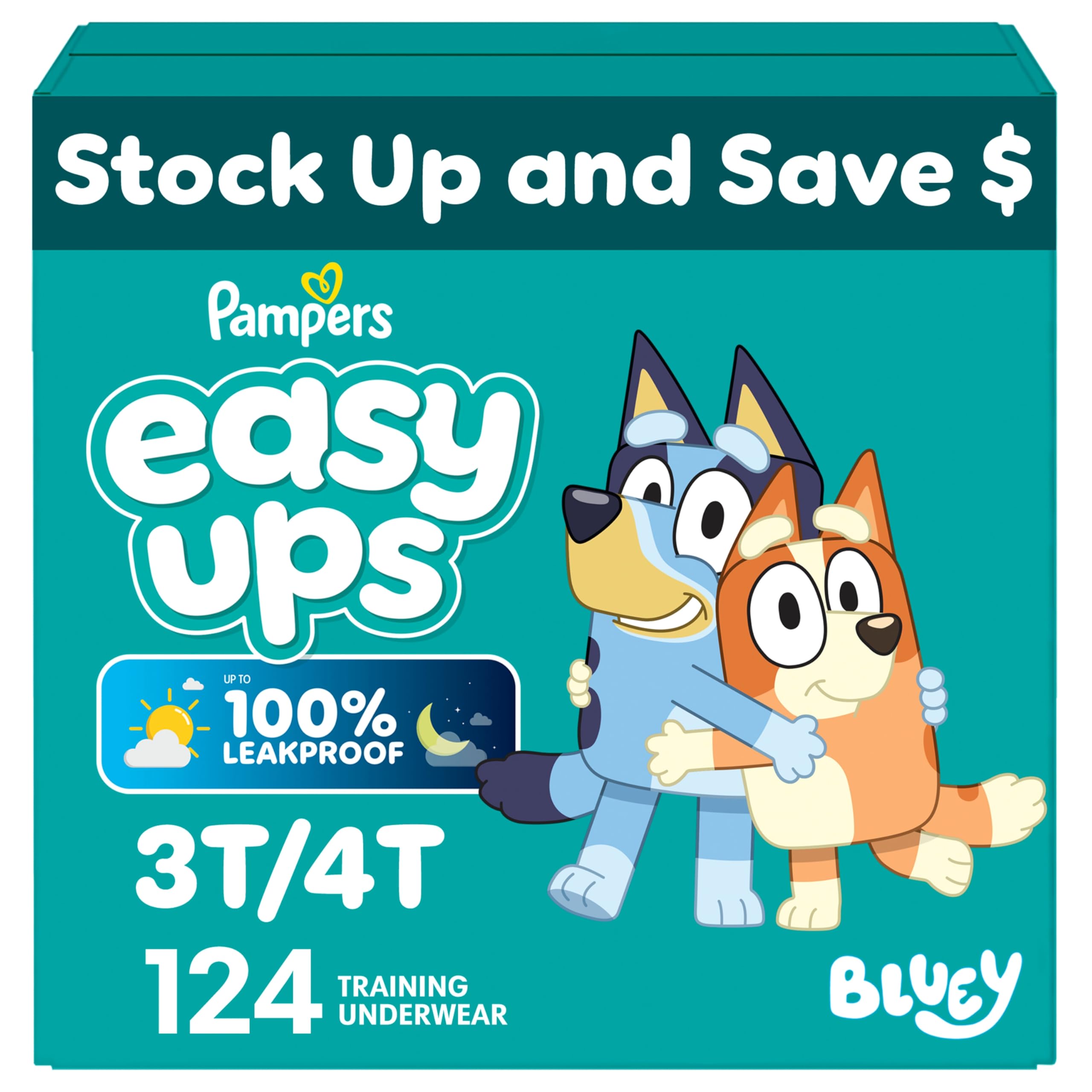 Pampers Training Pants - Easy Ups Boys & Girls Bluey - Size 3T-4T, 124 Count, Children's Potty Underwear (Packaging May Vary)