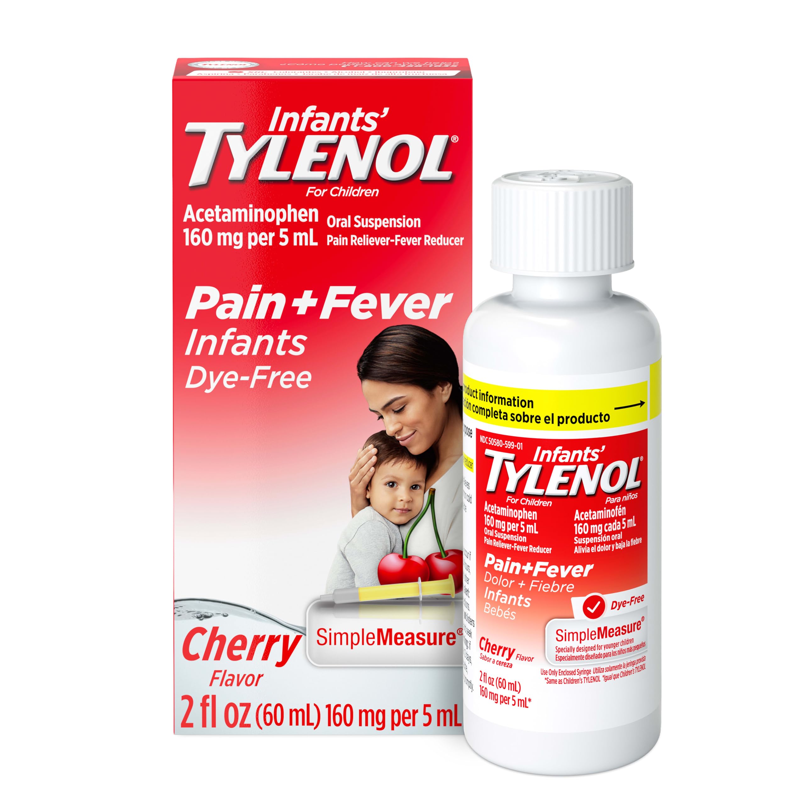 Infants’ Tylenol Dye Free Acetaminophen, Free of Alcohol, Aspirin and Ibuprofen, Oral Suspension, Pain Relief, Fever Reducer,