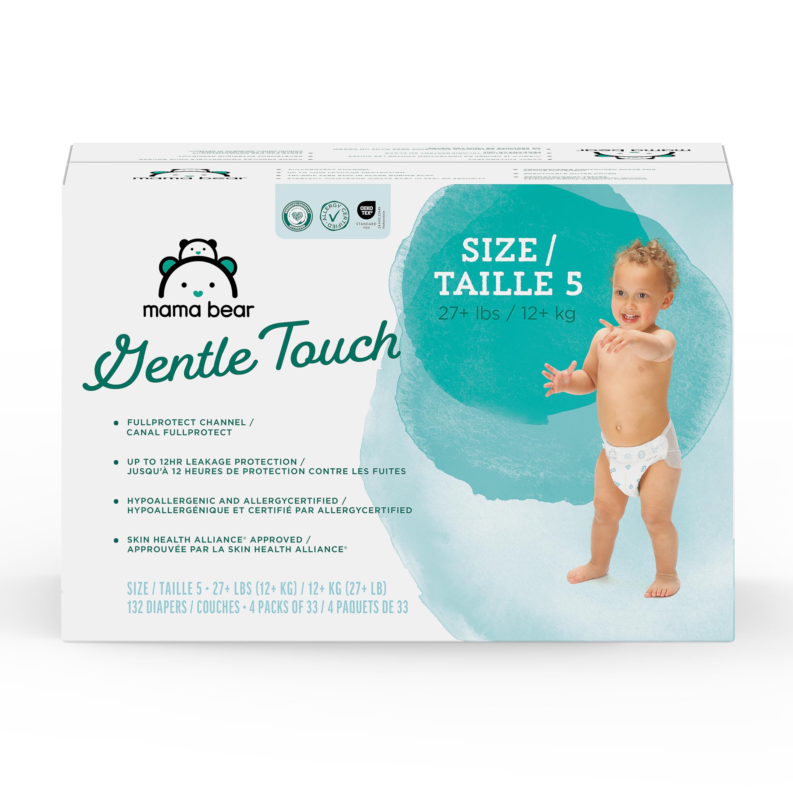 Amazon Brand - Mama Bear Gentle Touch Baby Diapers, Size 5, 27+ lb, Leak Protection, 12 Hours Protection, Wetness Indicator,