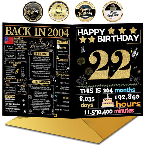 22nd Birthday Card with Envelope, 22nd Birthday Decorations for Her Him, 22nd Birthday Gifts, Perfect for Daughter Son, Happy